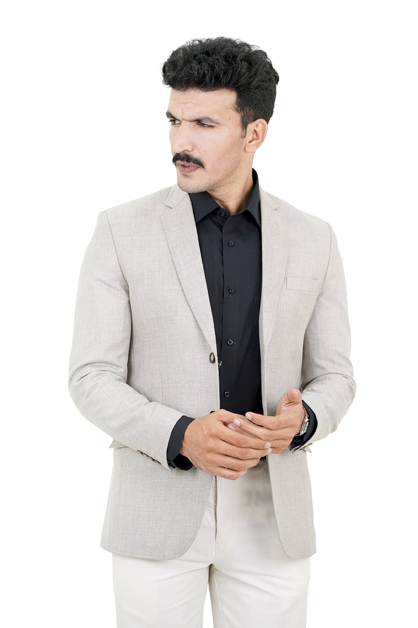 Stone Beige Solid Blazer / MZTWILL85-Beige