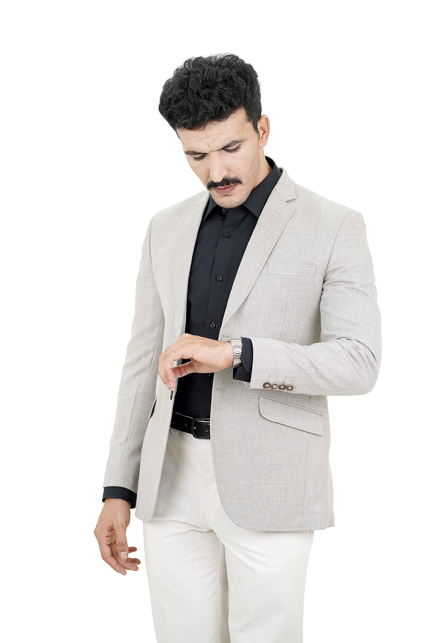 Stone Beige Solid Blazer / MZTWILL85-Beige