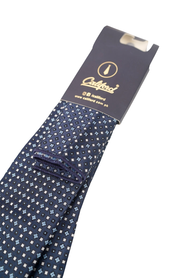 Navy Geometric Diamond Necktie & Pocket Square Set