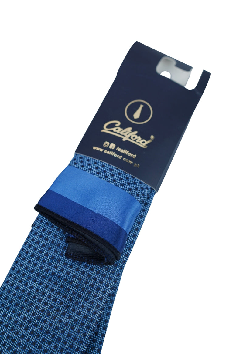 Premium Blue Micro-Geometric Necktie & Pocket Square Set