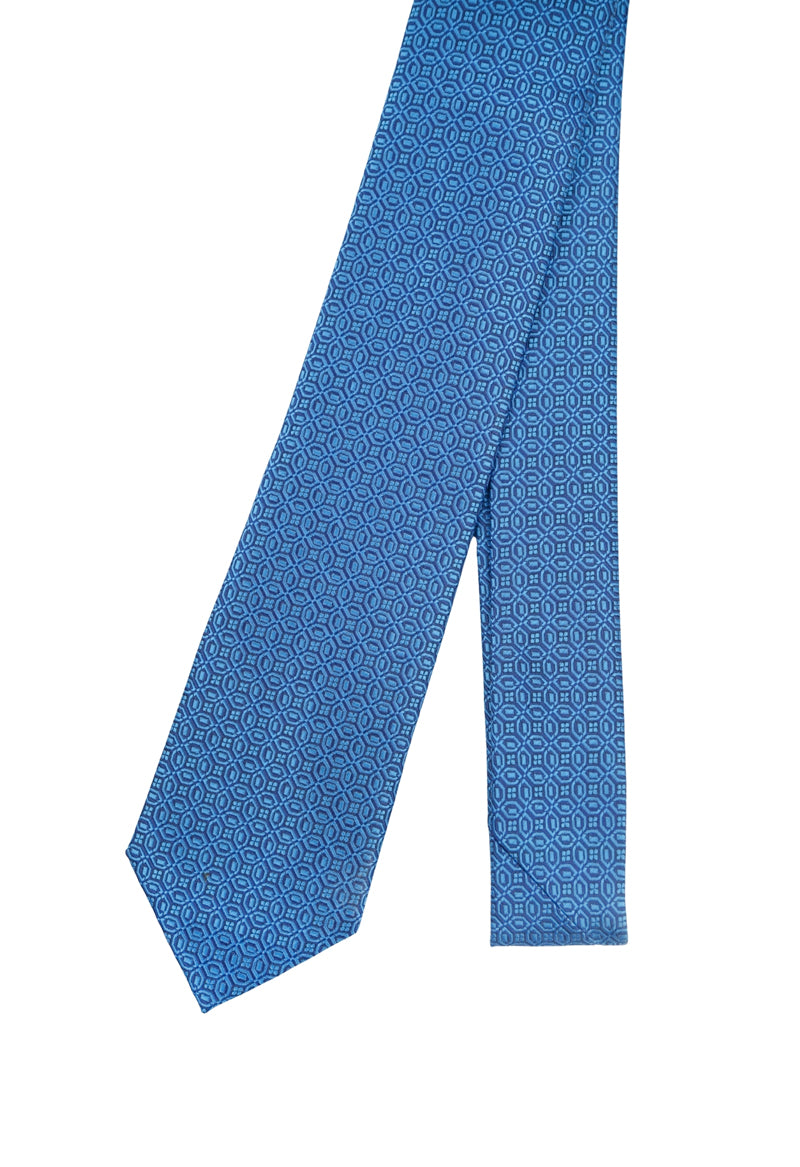 Royal Blue Geometric Lattice Necktie & Pocket Square Set