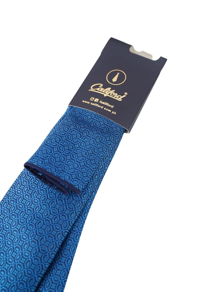 Royal Blue Geometric Lattice Necktie & Pocket Square Set