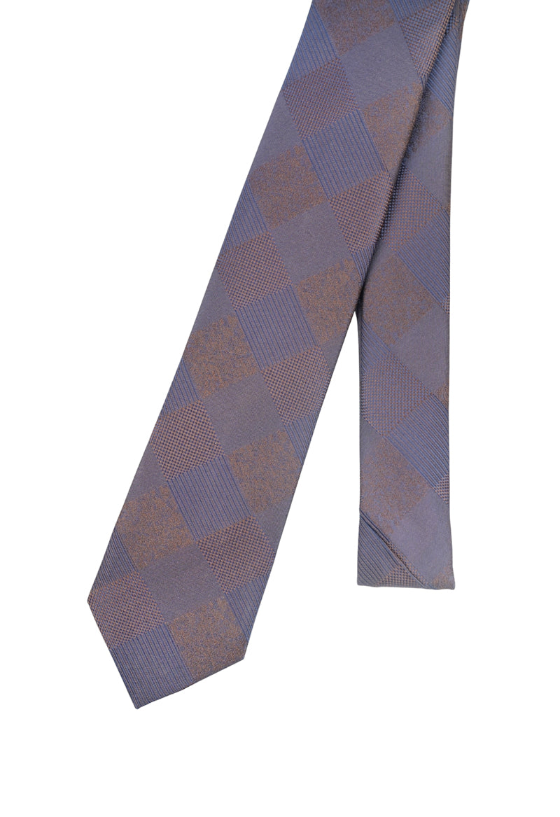 Slate Blue & Bronze Checkerboard Necktie & Pocket Square Set