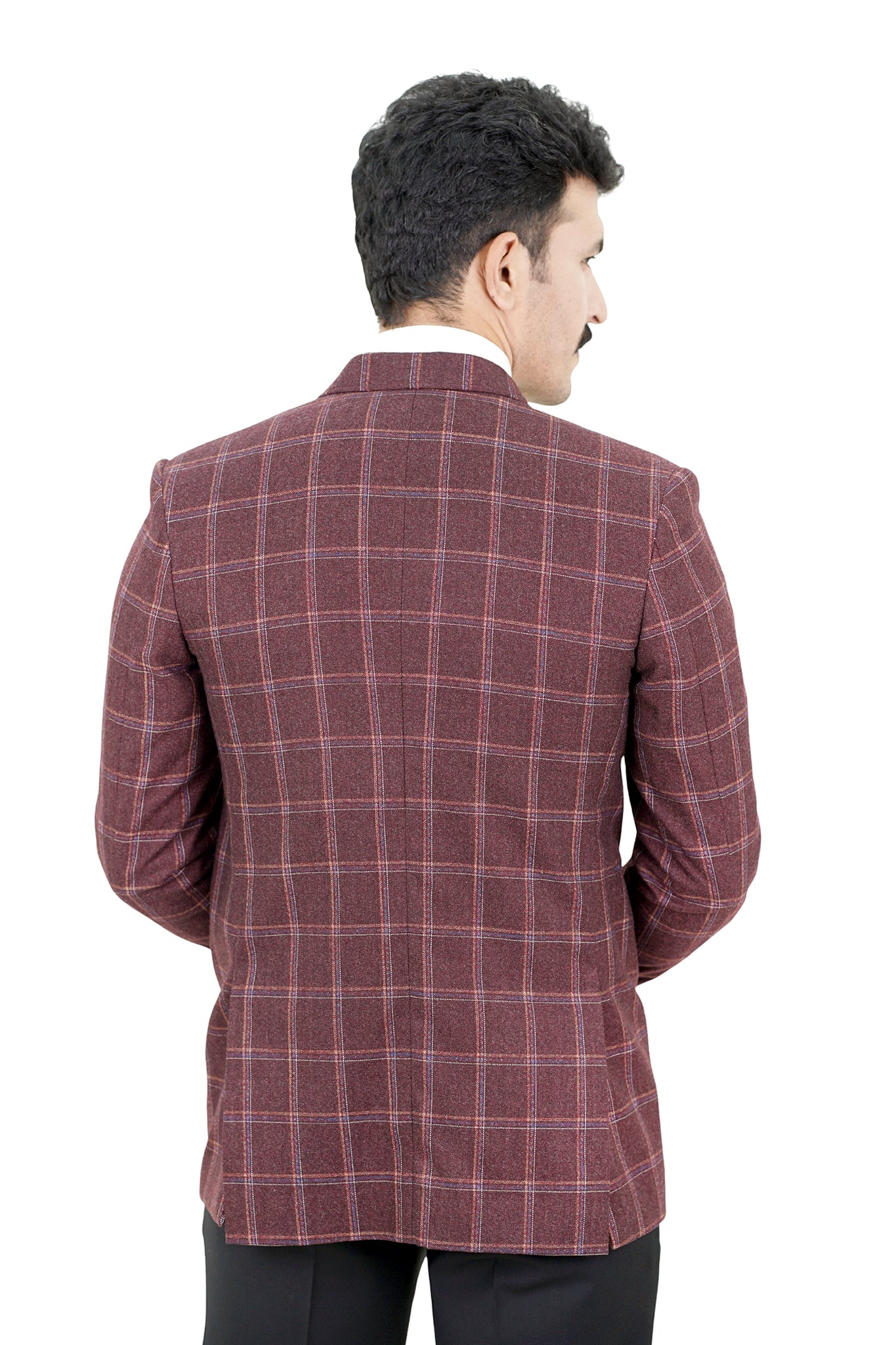 Wine Red Plaid Blazer / ANAL78-25