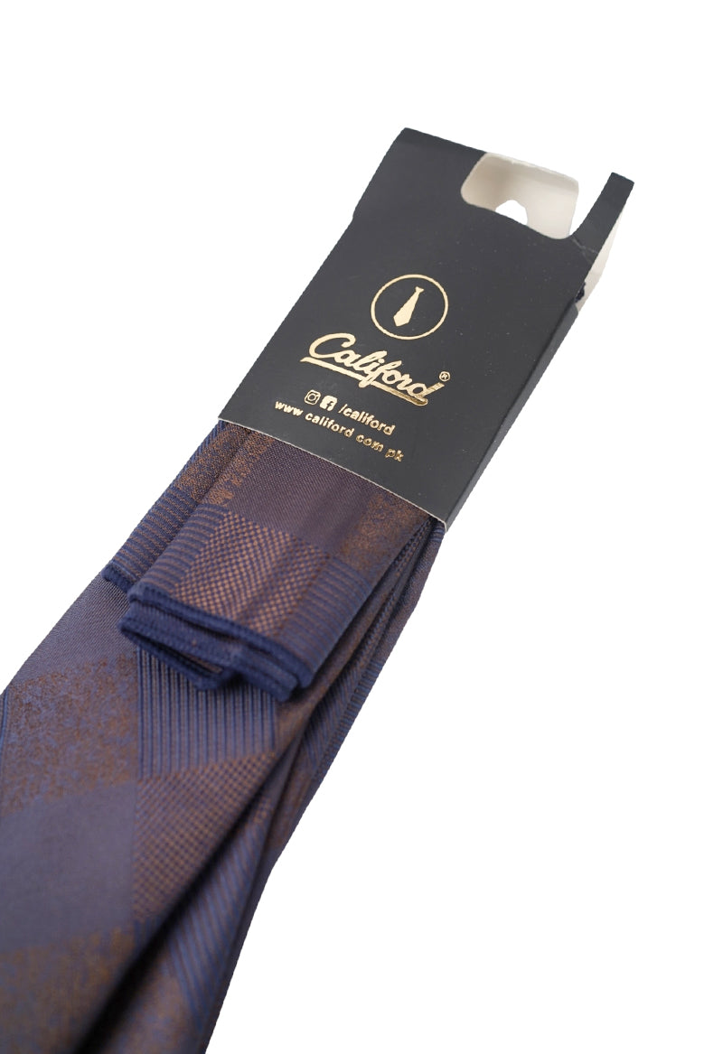 Slate Blue & Bronze Checkerboard Necktie & Pocket Square Set