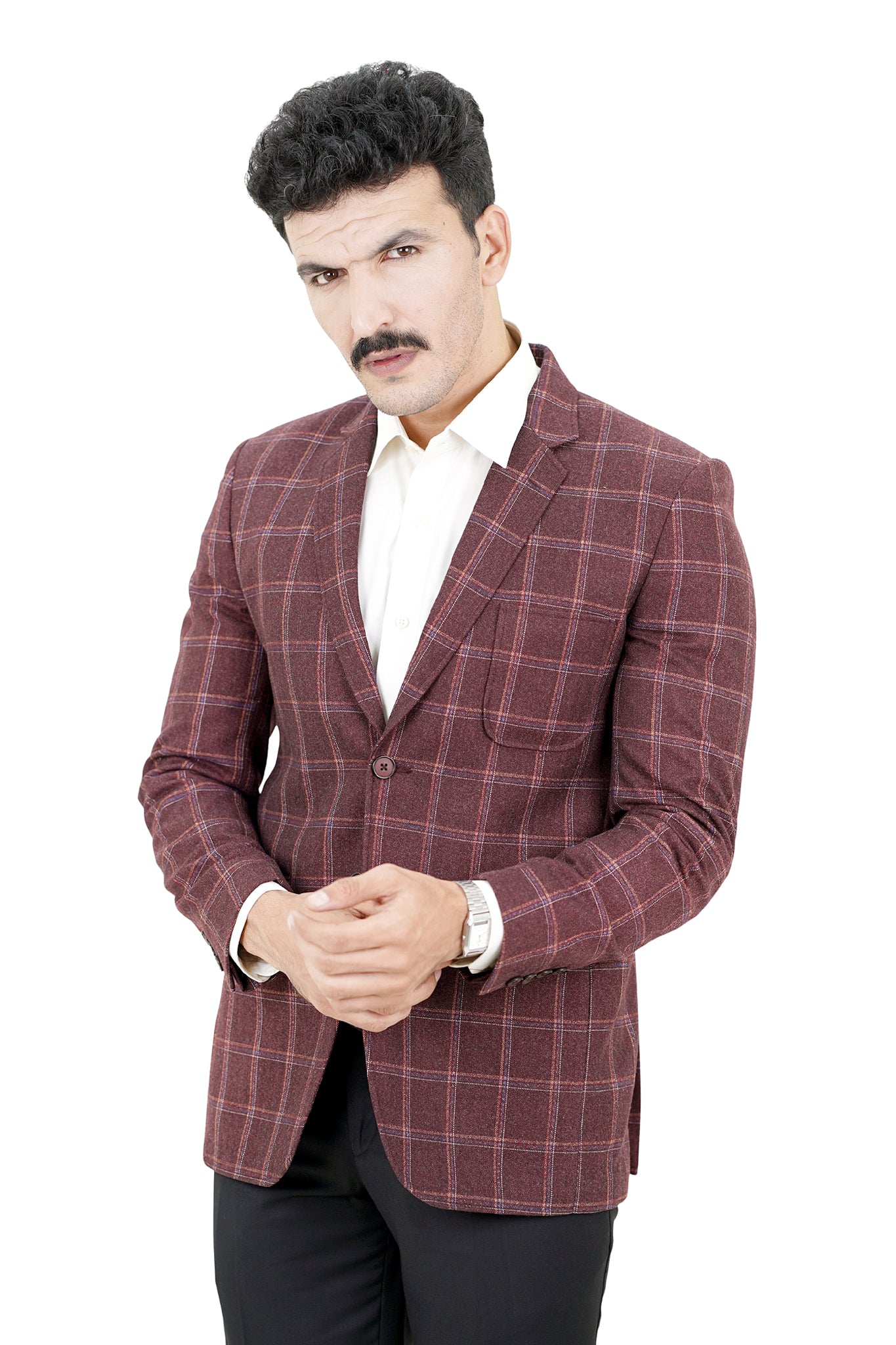 Wine Red Plaid Blazer / ANAL78-25