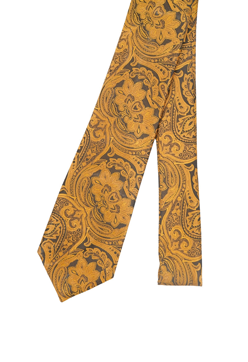 Gold & Black Vintage Paisley Necktie & Pocket Square Set