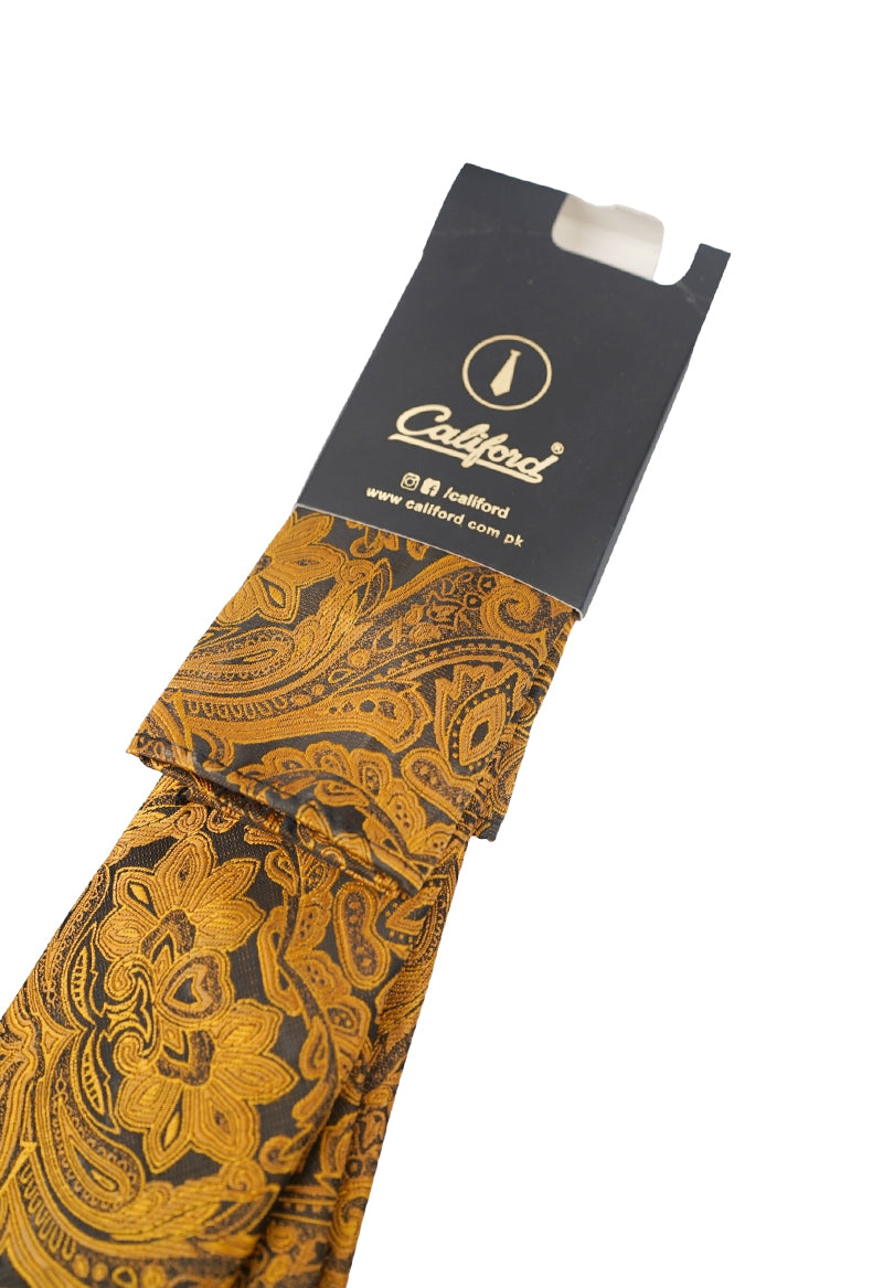 Gold & Black Vintage Paisley Necktie & Pocket Square Set