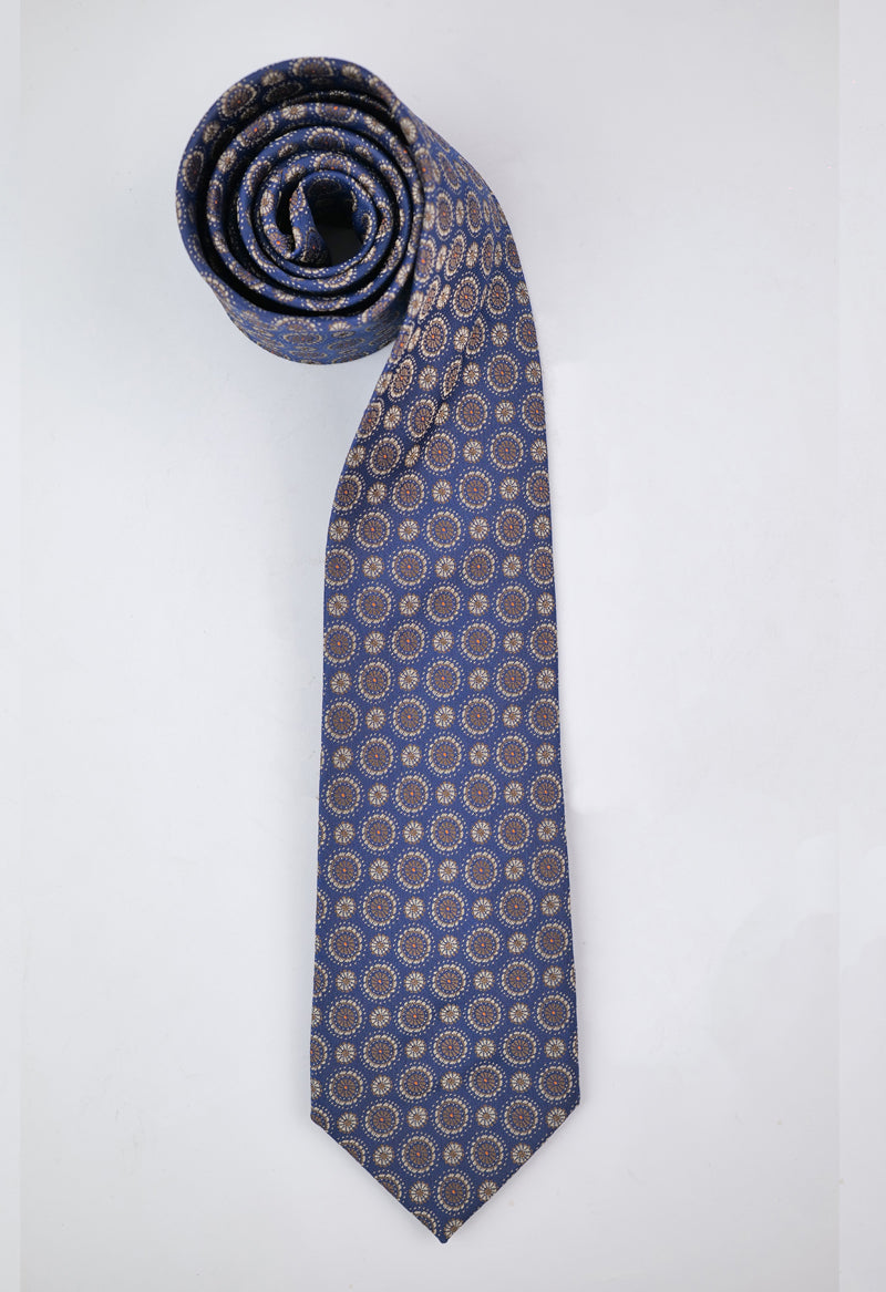 Navy Gold Medallion Necktie & Pocket Square Set