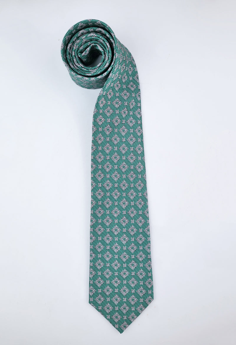 Emerald Silver Geometric Necktie & Pocket Square Set