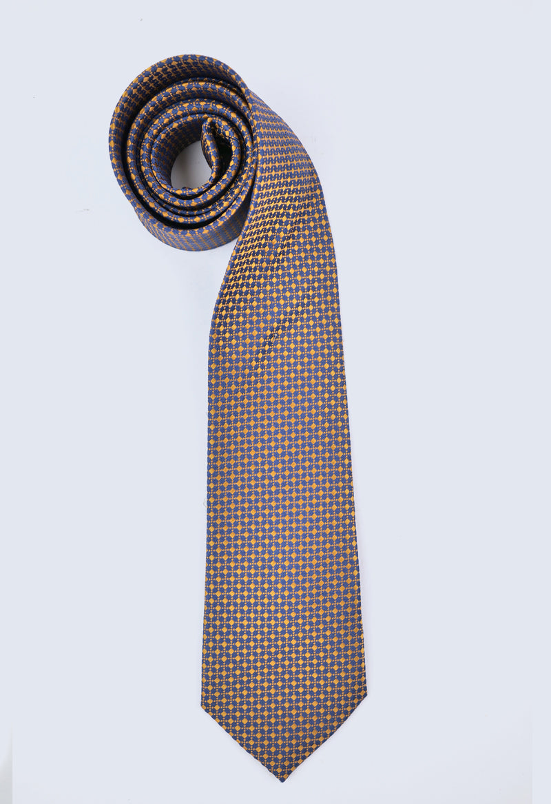Navy Gold Geometric Necktie & Pocket Square Set