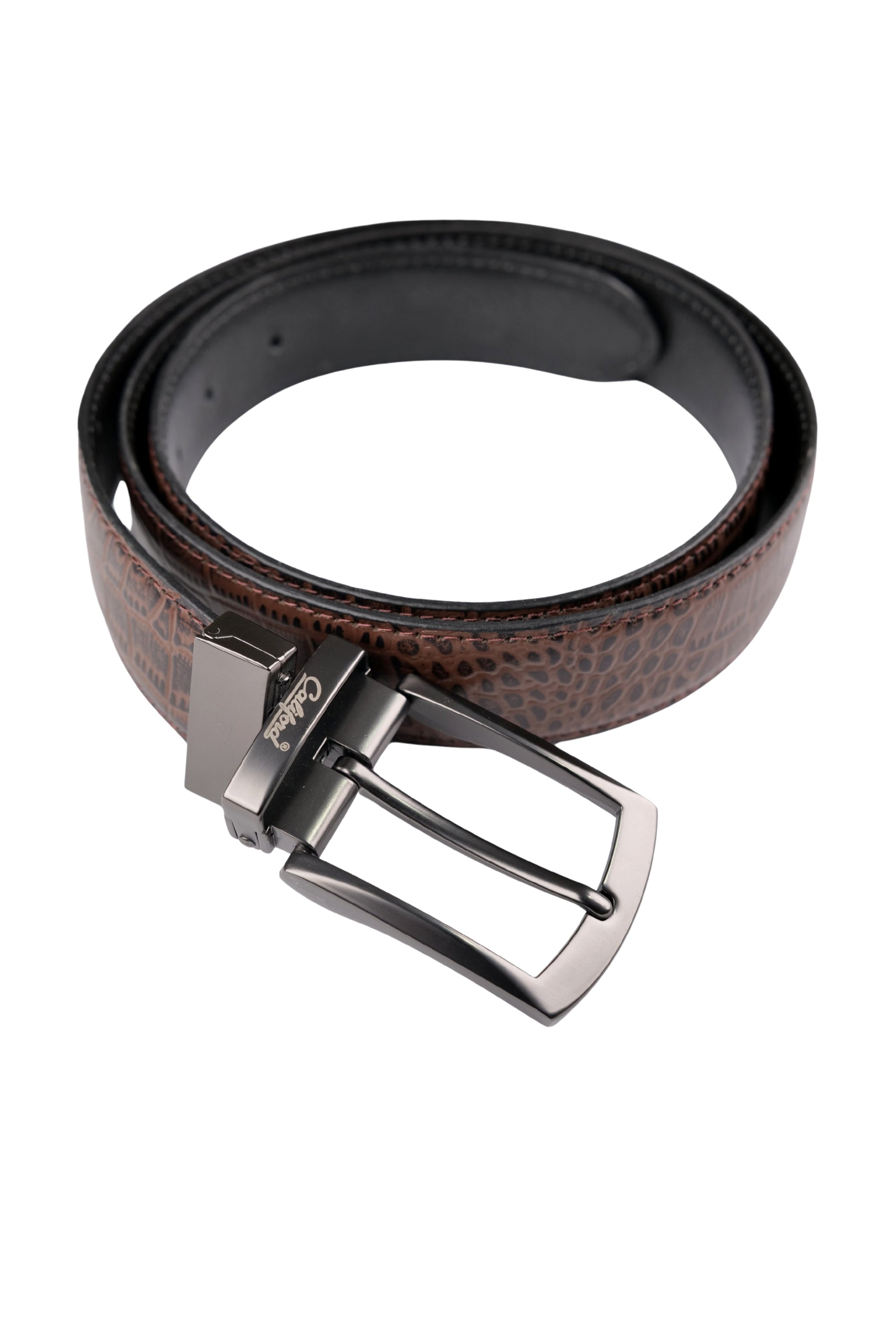 Cobra Textured Brown Leather Belt / FGCROC-26