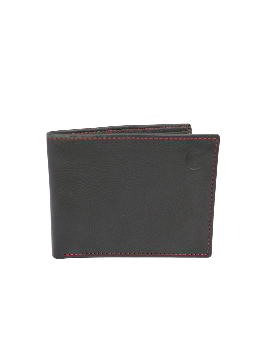 Califord Black Leather Bifold Wallet with Red Stitching