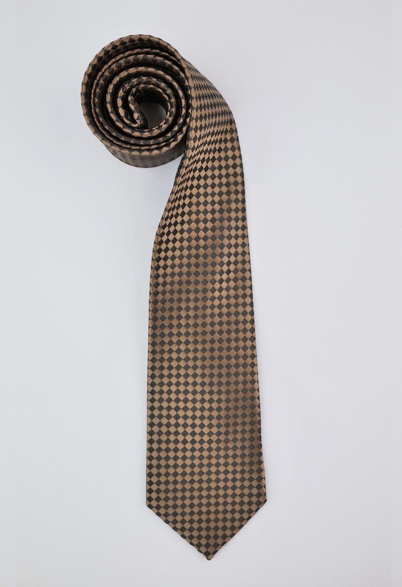 Brown Checkerboard Necktie & Pocket Square Set