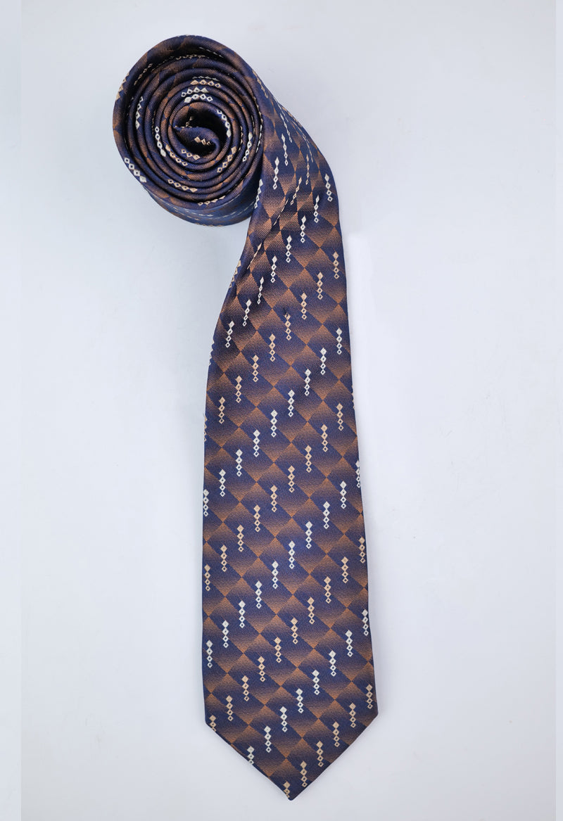 Bronze Navy Diamond Necktie & Pocket Square Set