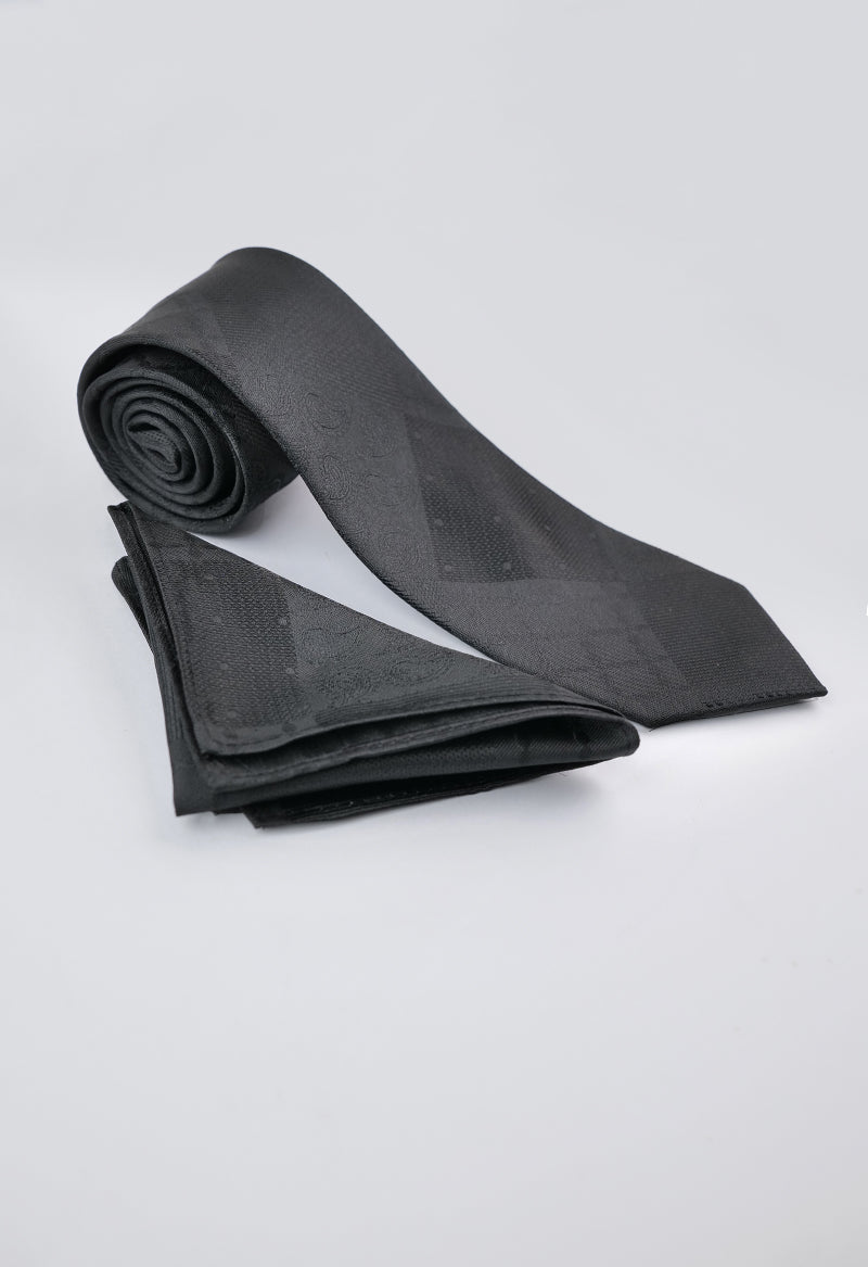 Onyx Tonal Patchwork Necktie & Pocket Square Set