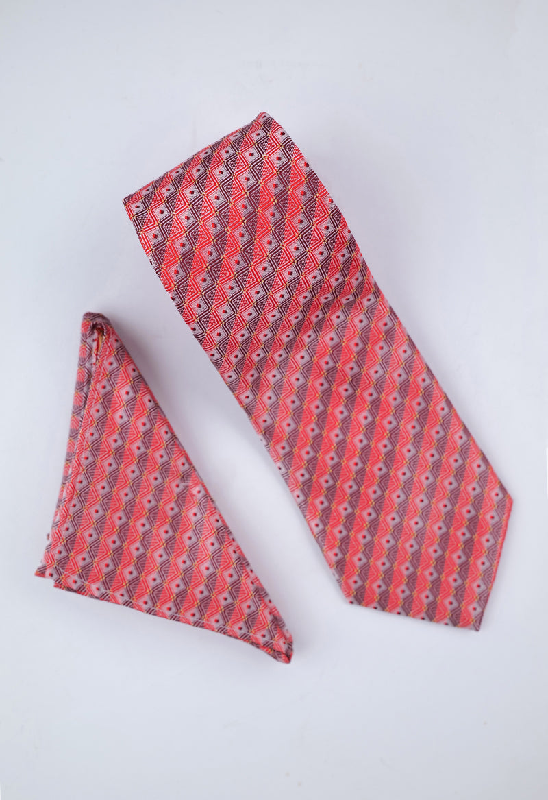 Coral Diamond Necktie & Pocket Square Set