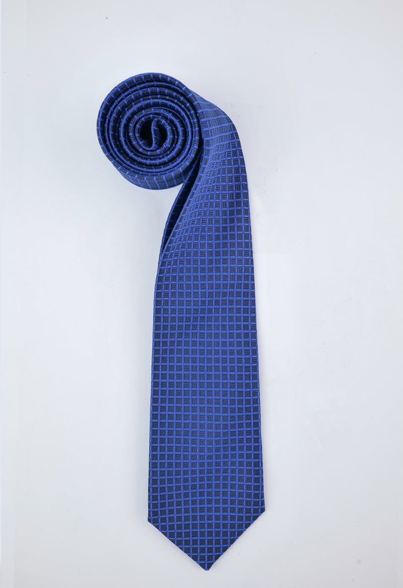 Royal Blue Grid Necktie & Pocket Square Set