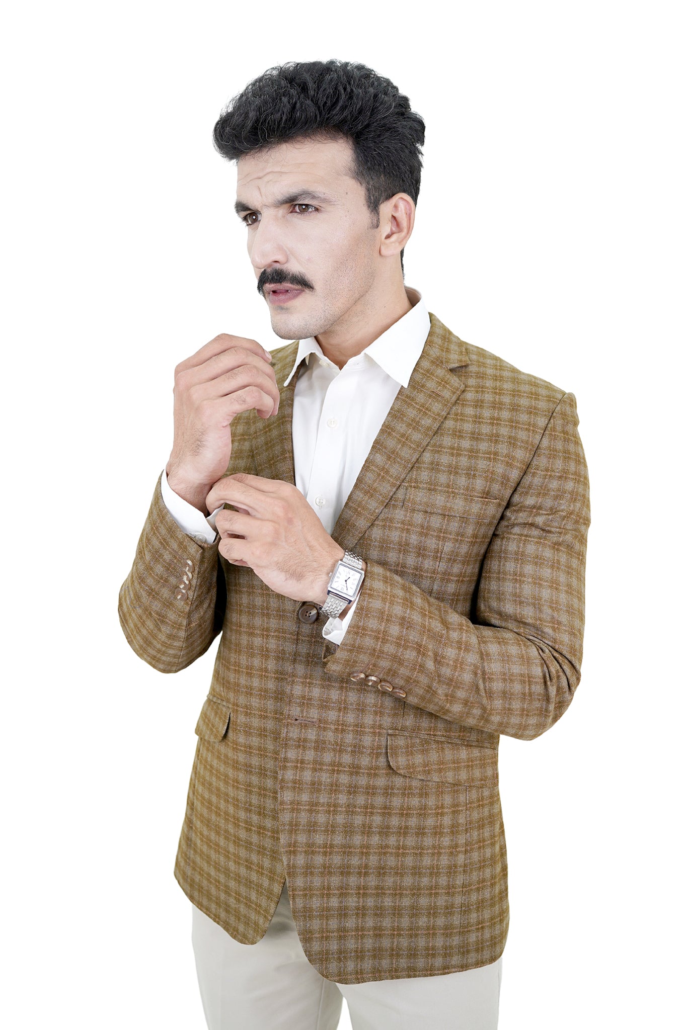 Gold Mustard Windowpane Blazer / ANAL78-25 / COL#BROWN