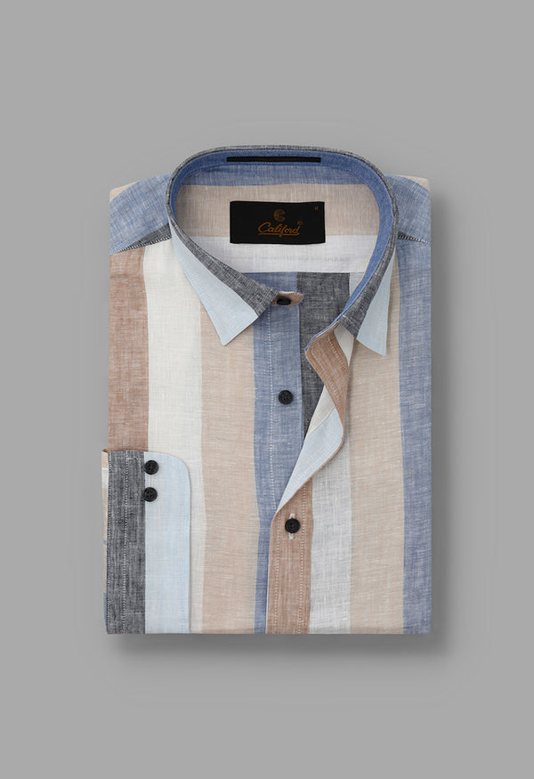 Brown broad stripe Linen shirt - 032249/03