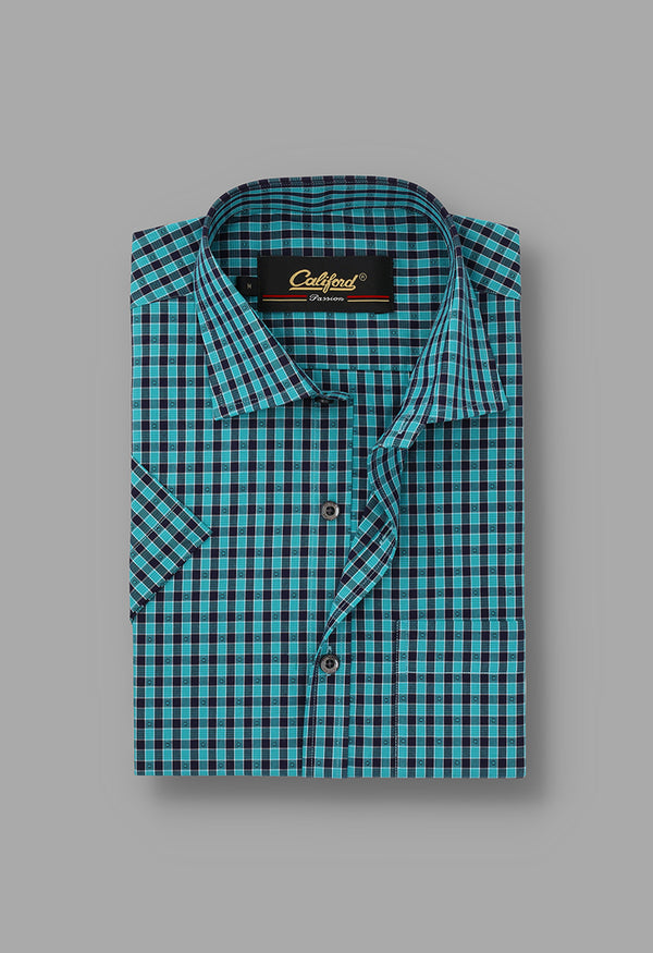 Turquoise checkered Half sleeves - 022490-24-06