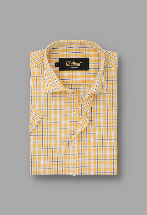 Yellow checkered Half sleeves - 022490-24-02