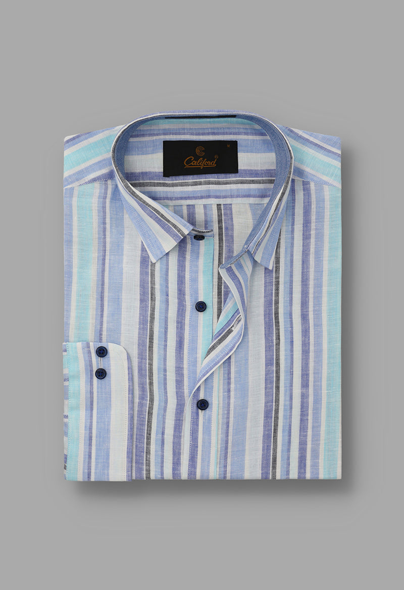 Blue multi stripe Linen shirt - 032249/02