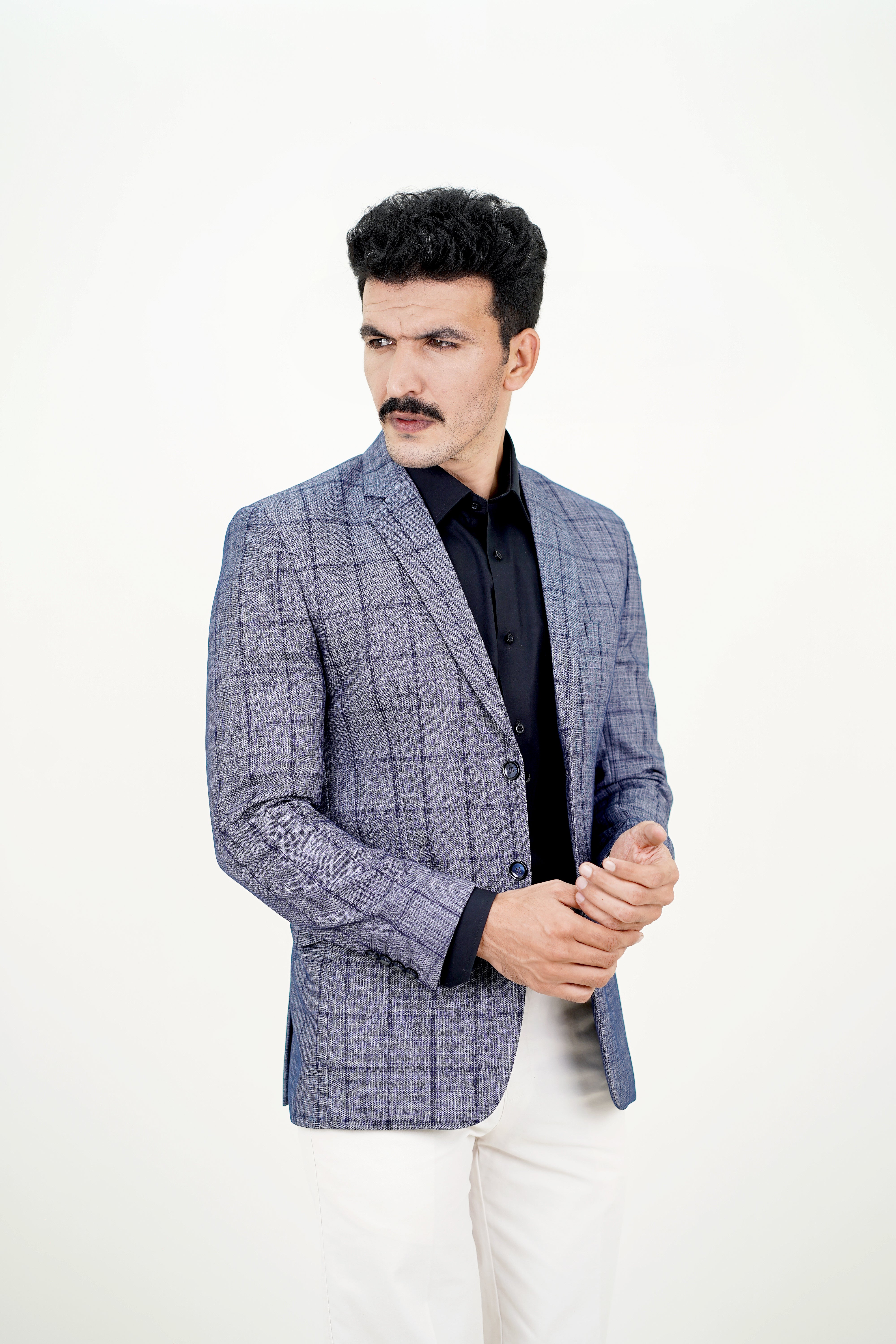 Slate Blue Plaid Blazer / ANAL75-25BLZ / COL#BLUE