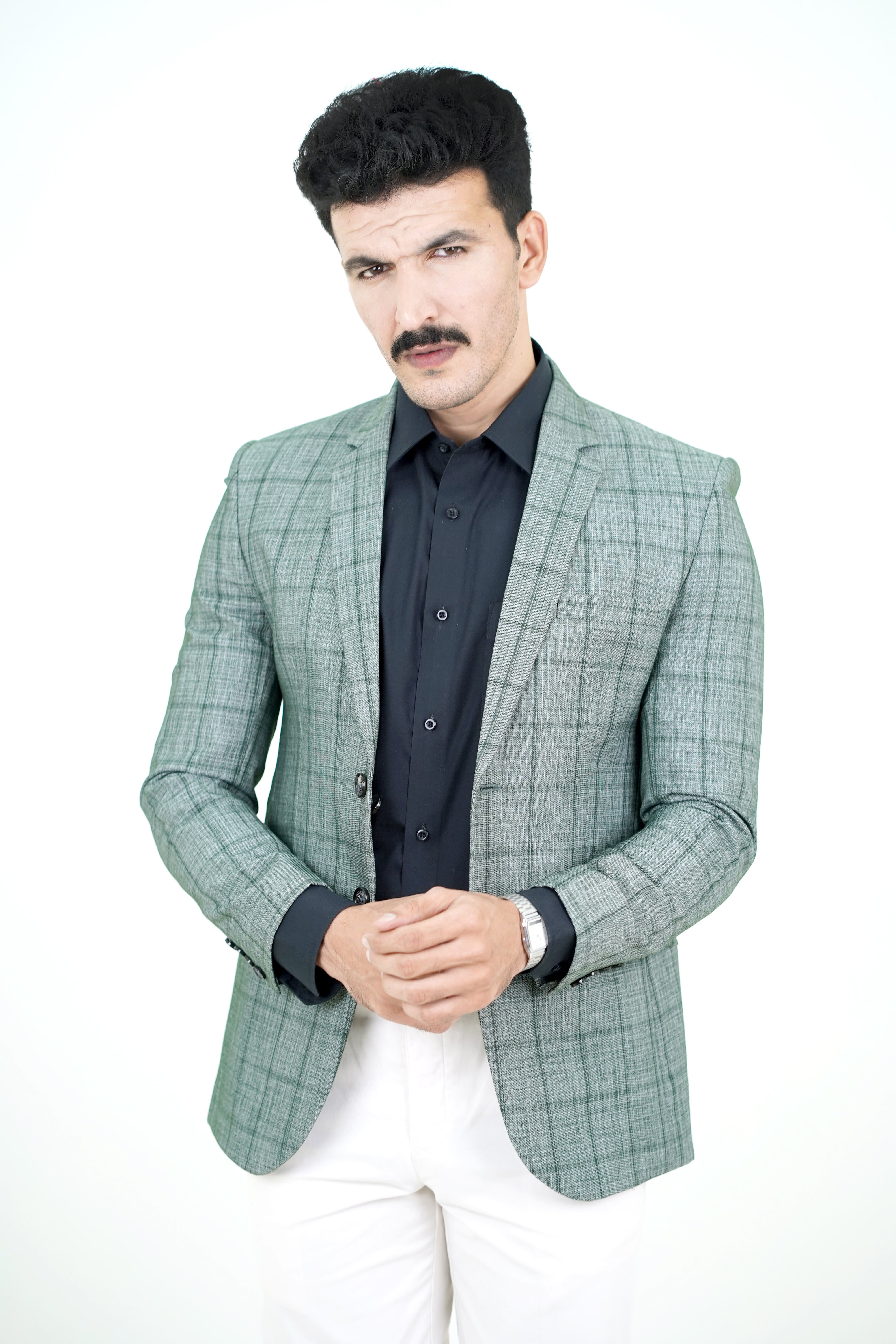 Sage Green Plaid Blazer / MTL8-24-4