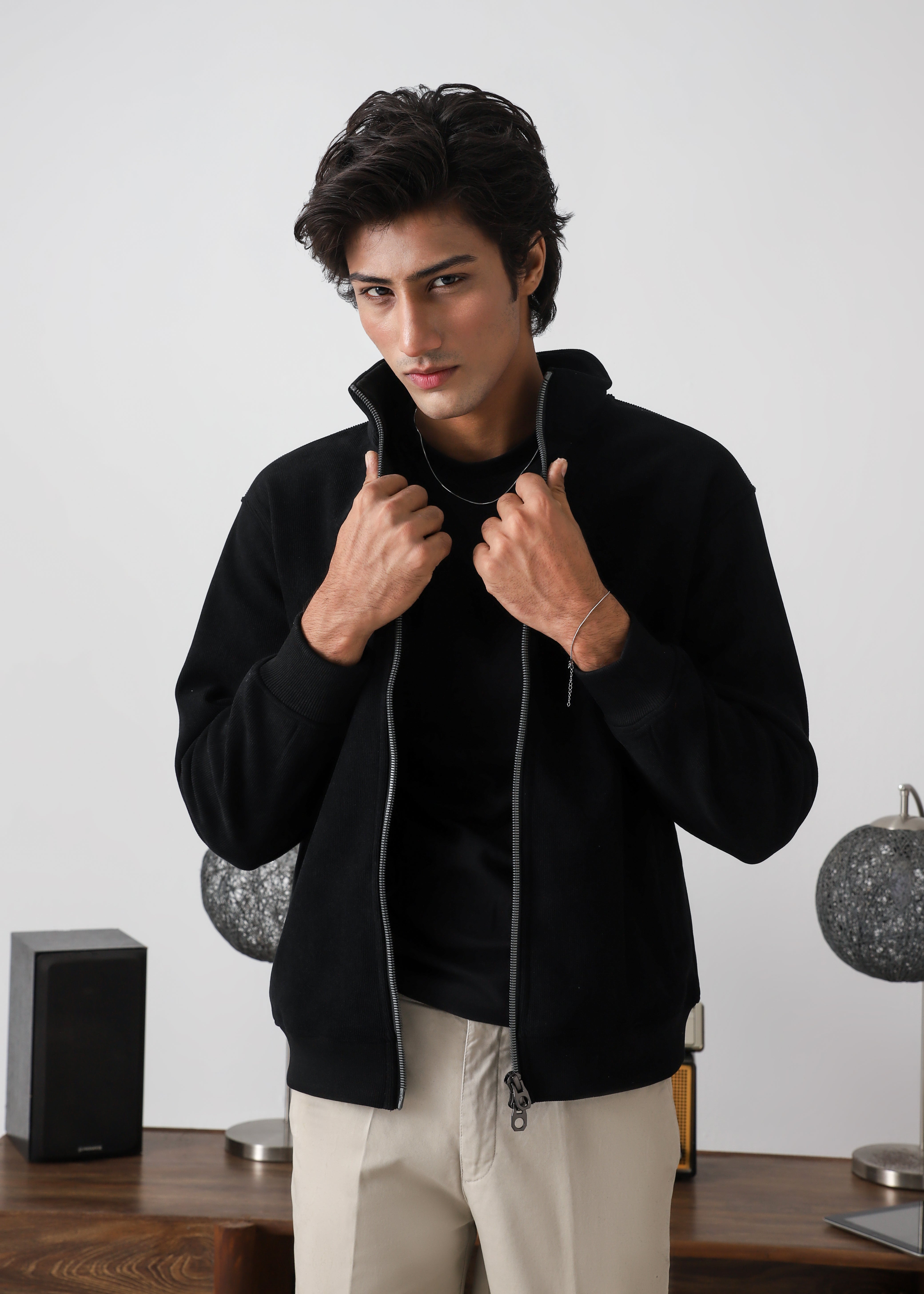Black corduroy zipper