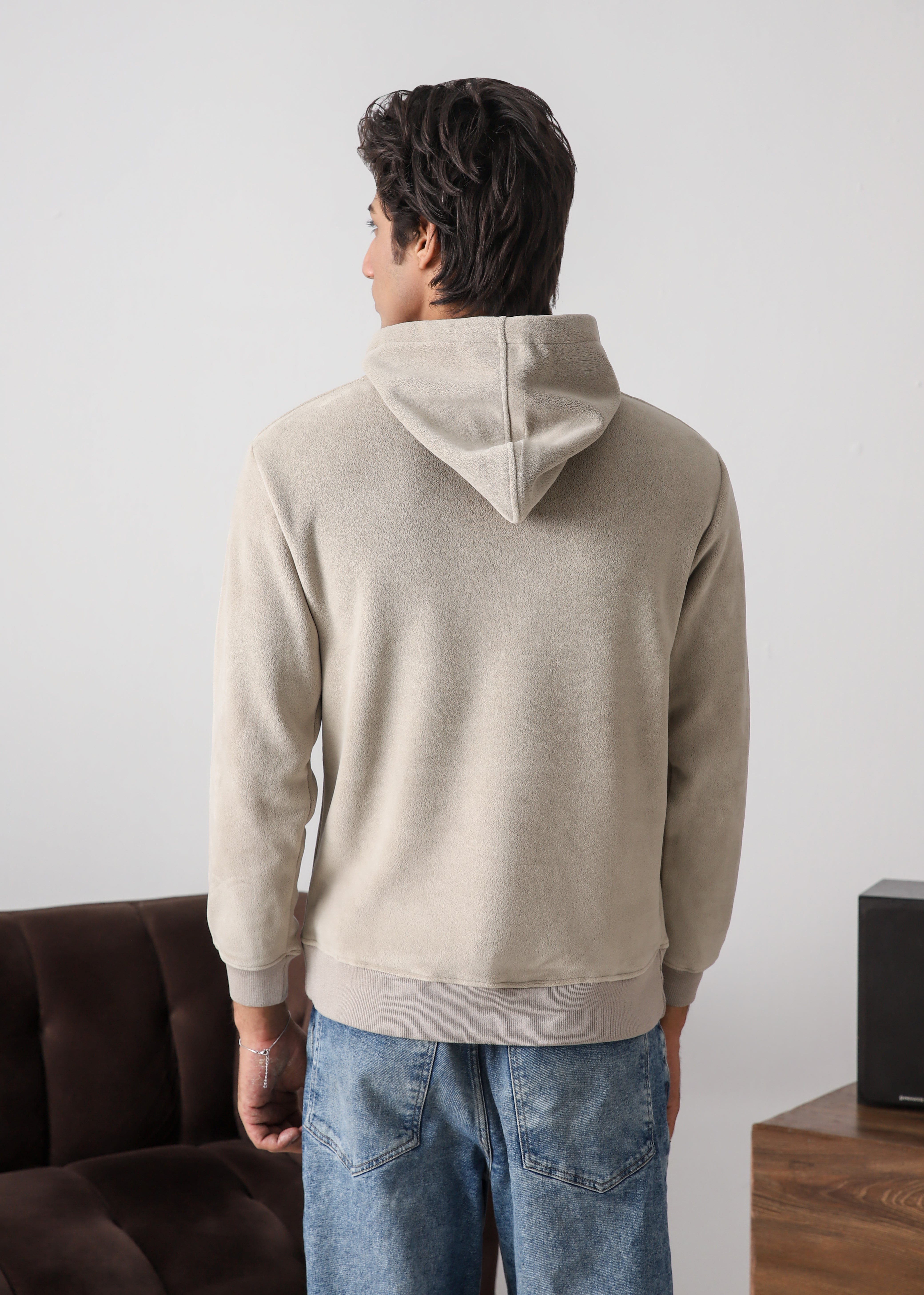 Plush pullover hoodie- Taupe