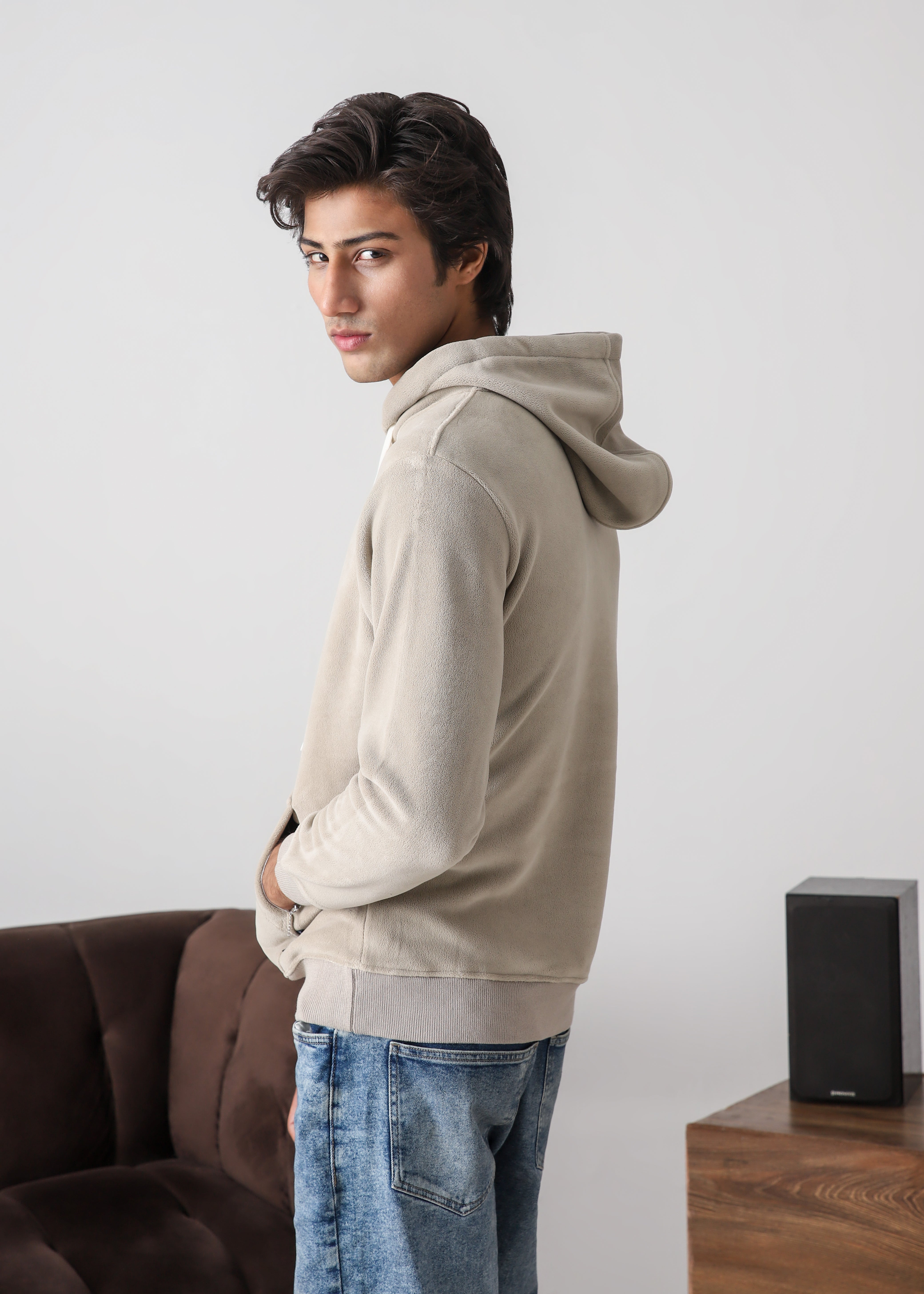 Plush pullover hoodie- Taupe