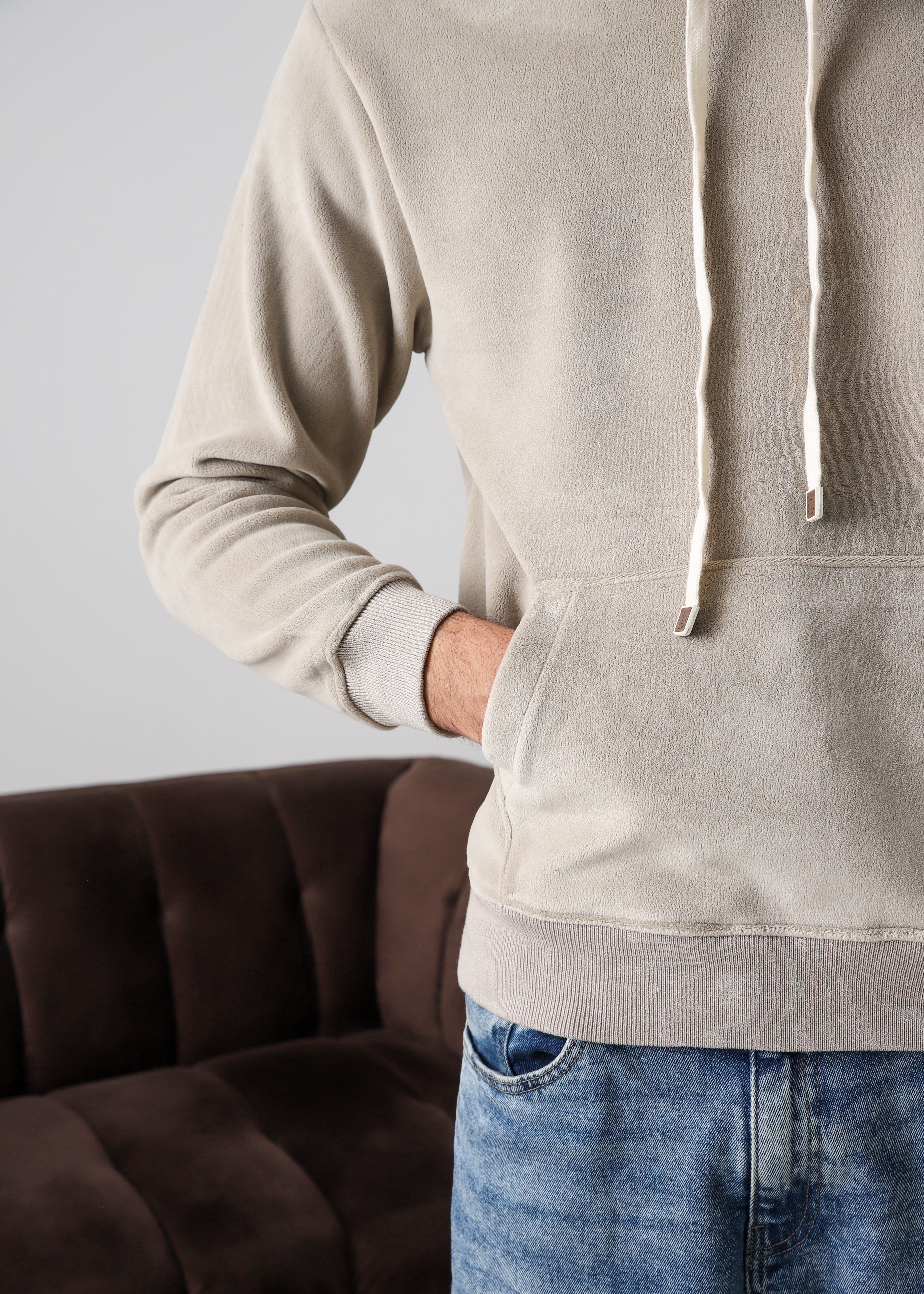 Plush pullover hoodie- Taupe
