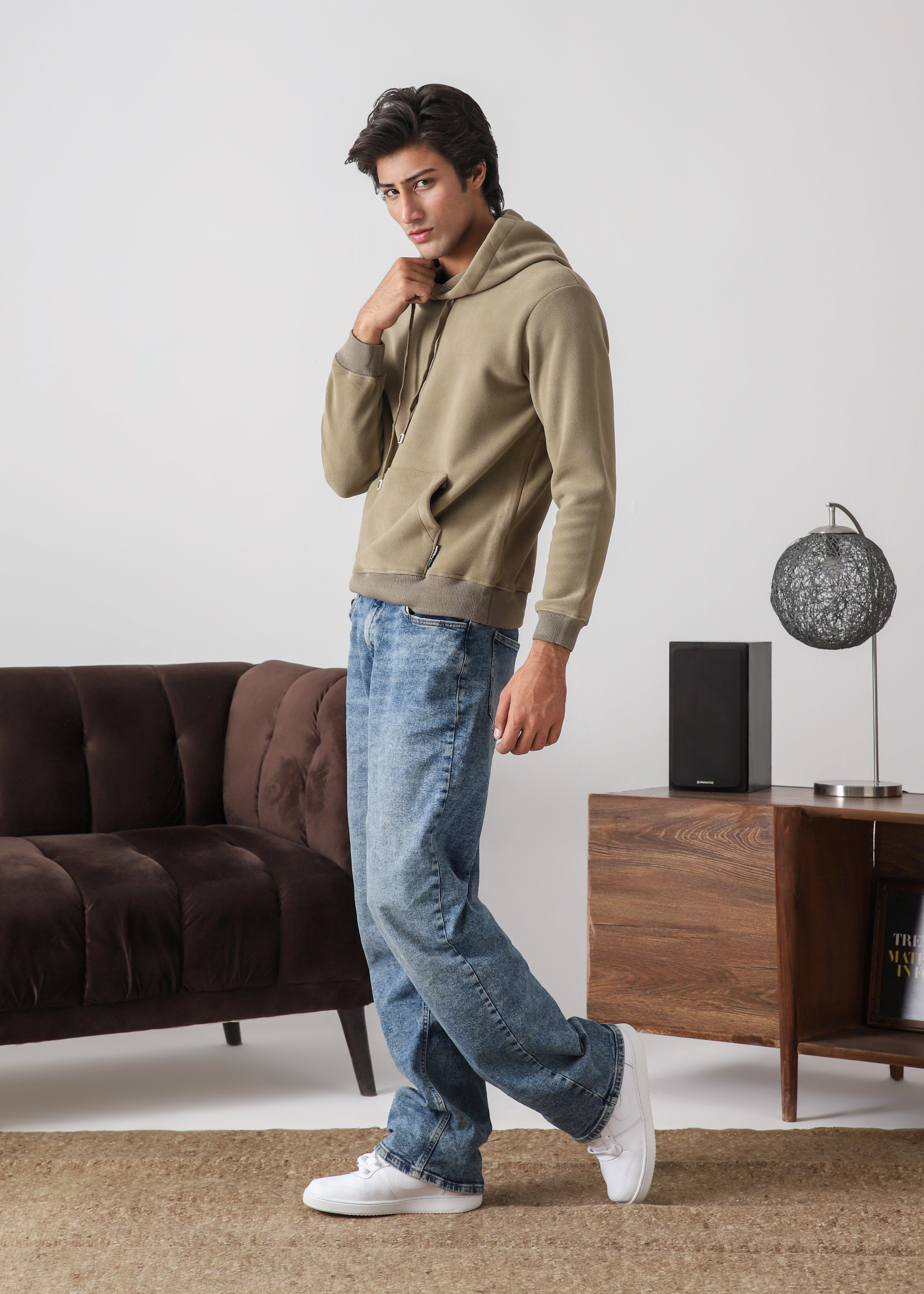 Plush pullover hoodie- Khaki