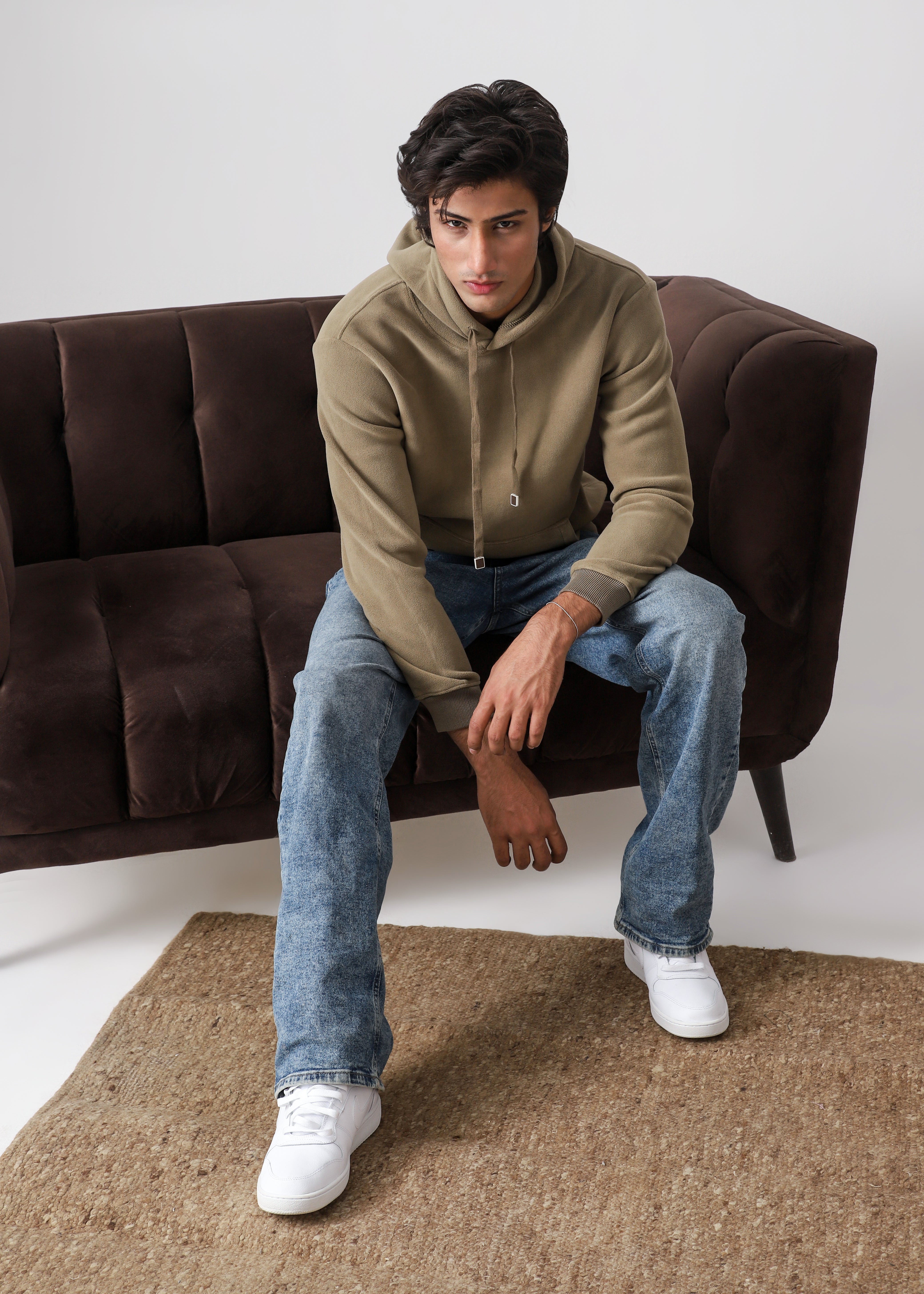 Plush pullover hoodie- Khaki