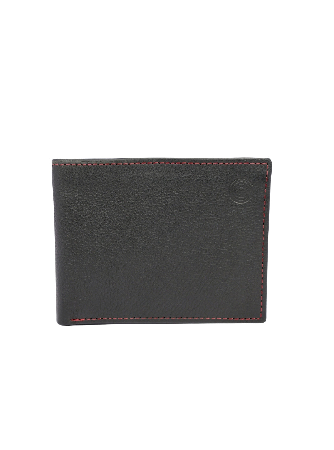 Califord Black Leather Bifold Wallet with Red Stitching