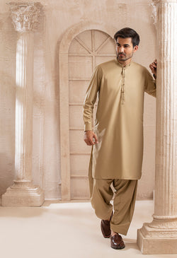 Khaki embroidered suit (Band collar)